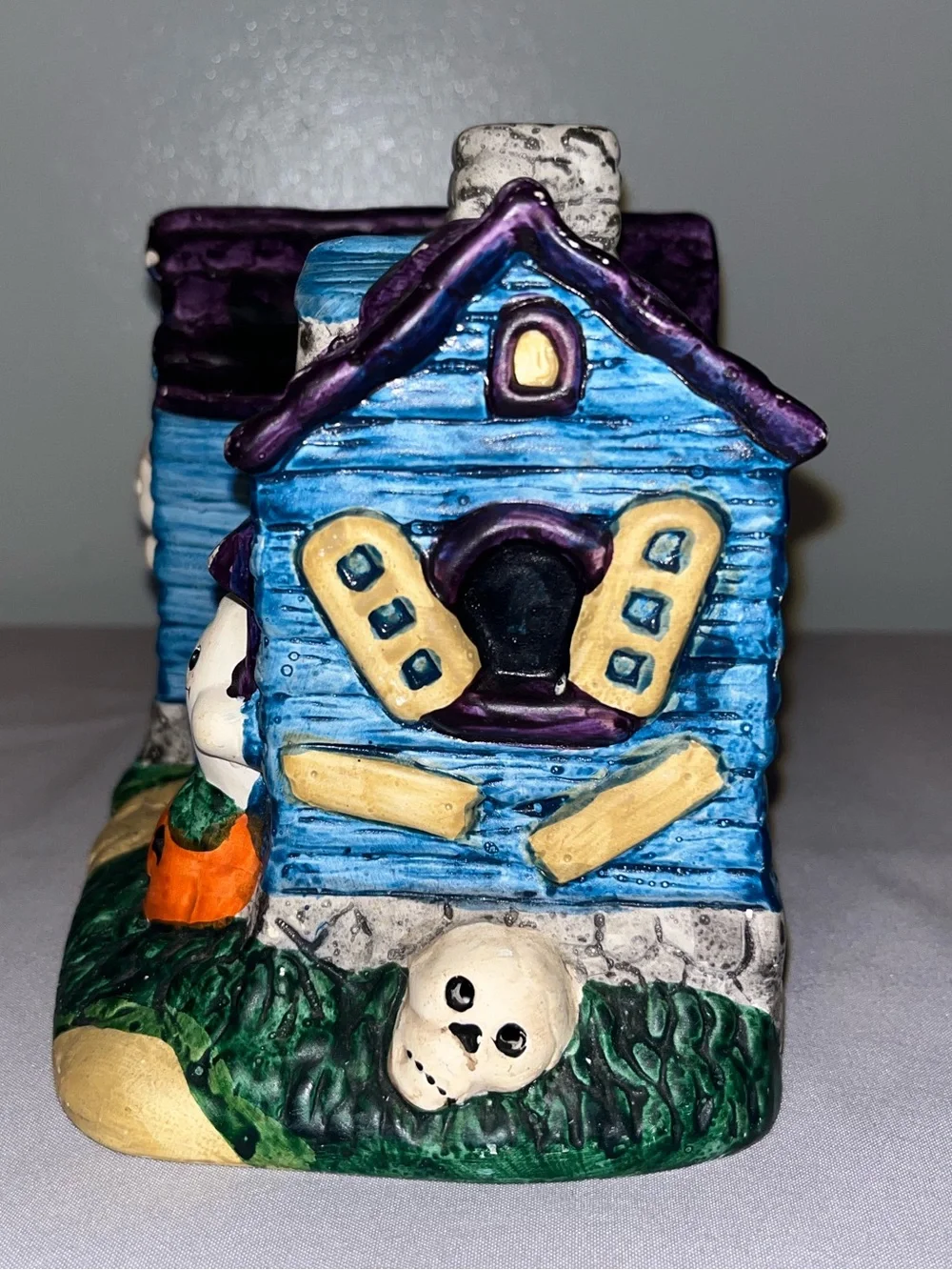 Vintage Russ Berrie Spooky Halloween Haunted House Ceramic Candle Holder Pre-Own